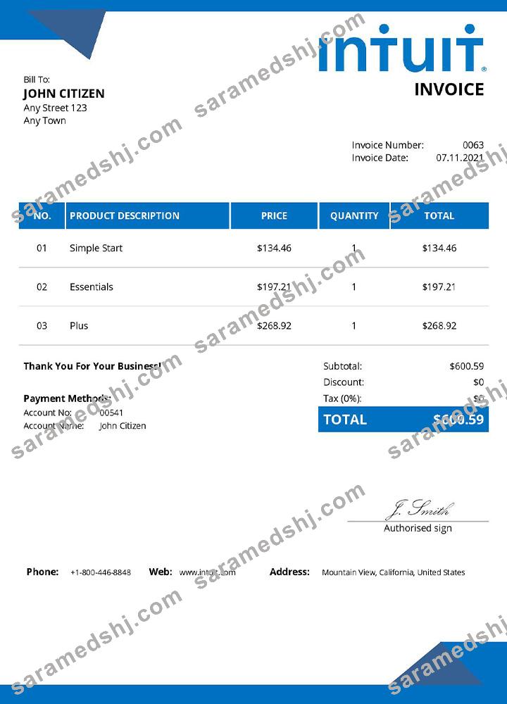 USA Intuit invoice template